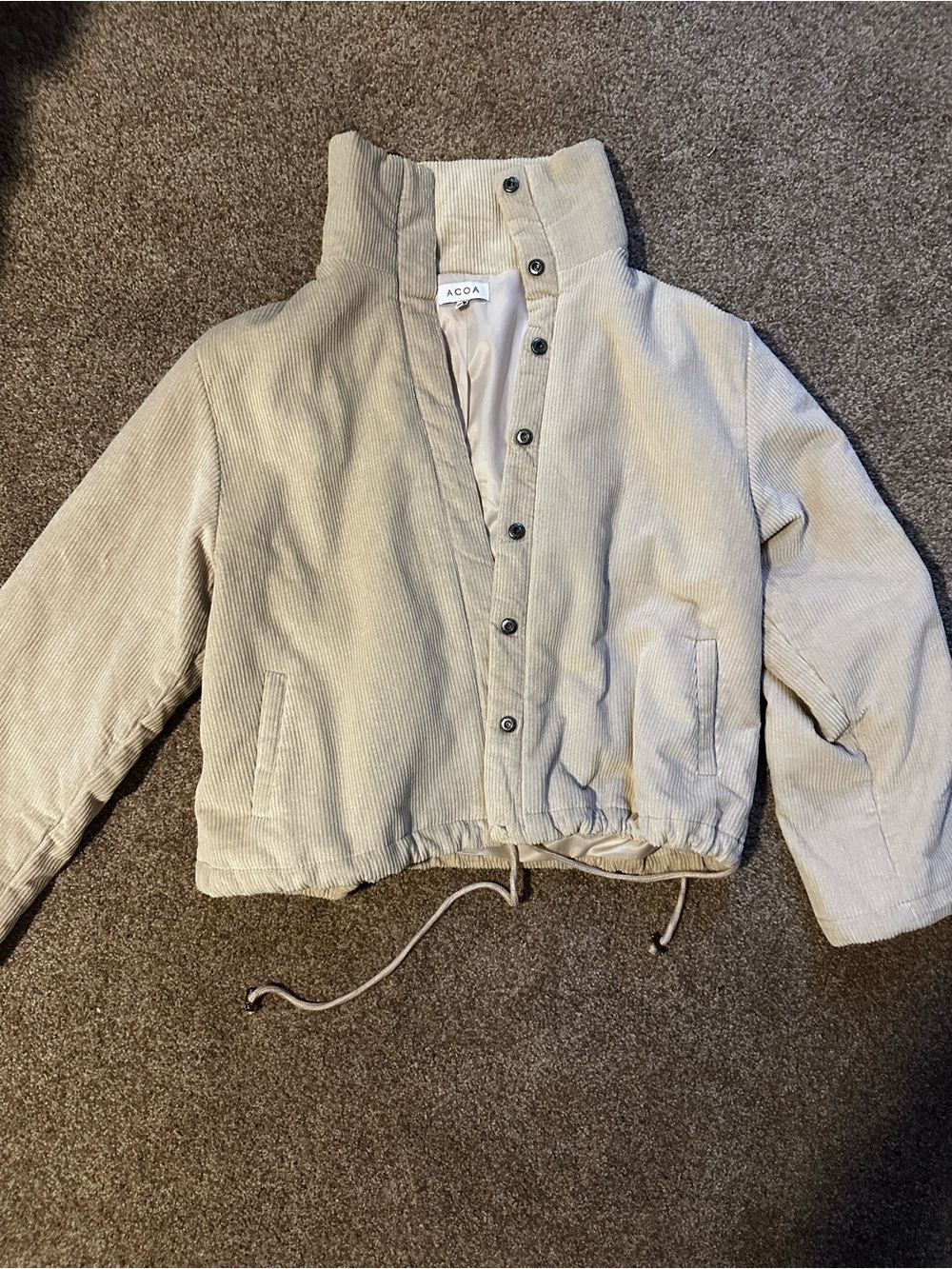 A.C.O.A. Beige Corduroy Crop Bomber Jacket